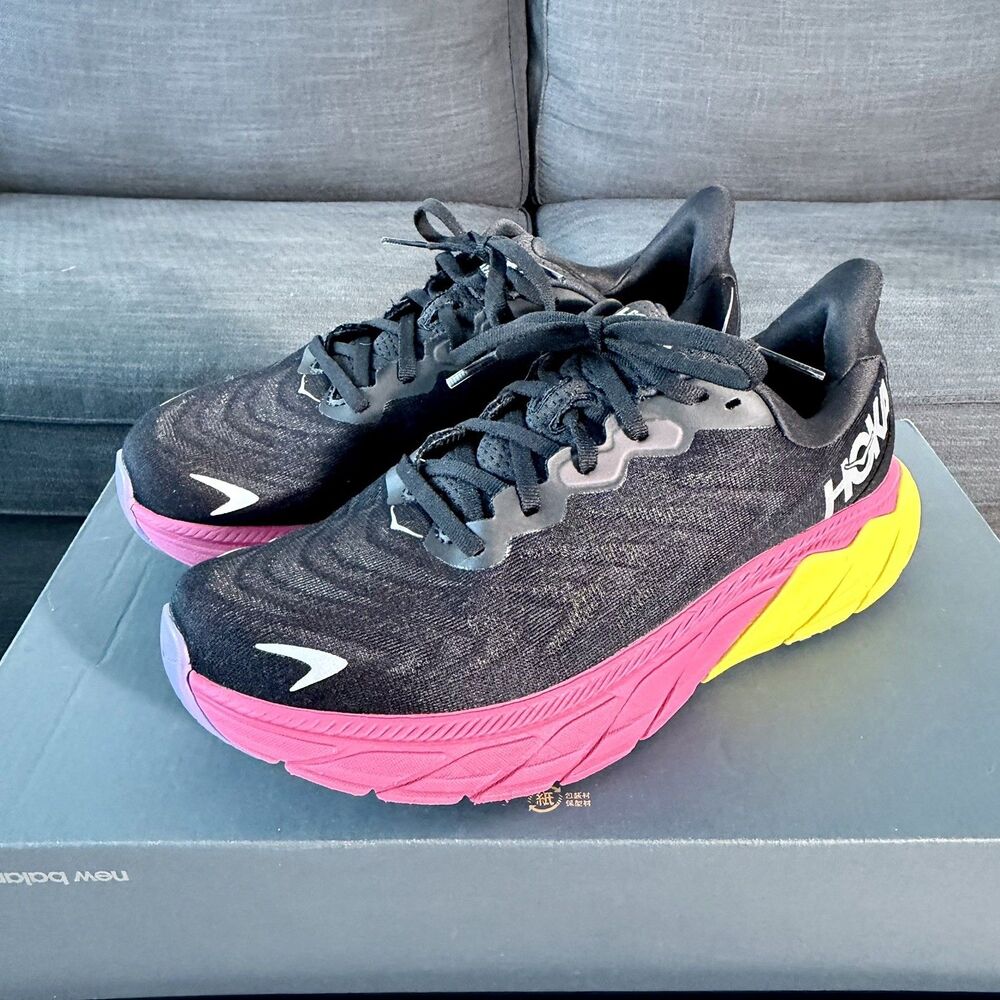 Hoka One One Black Pink Yellow Women's Athletic Running Shoes - Picture 2 of 12